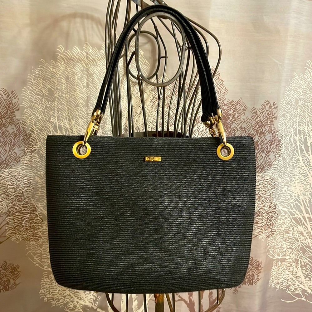 Éric Javits All Seasons Black Raffia Gold Toned Hardware Shoulder Bag